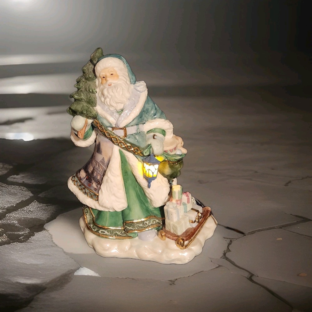 Thomas Kinkade Green Santa Claus Lamp Christmas Light Up Ceramic Tested Works